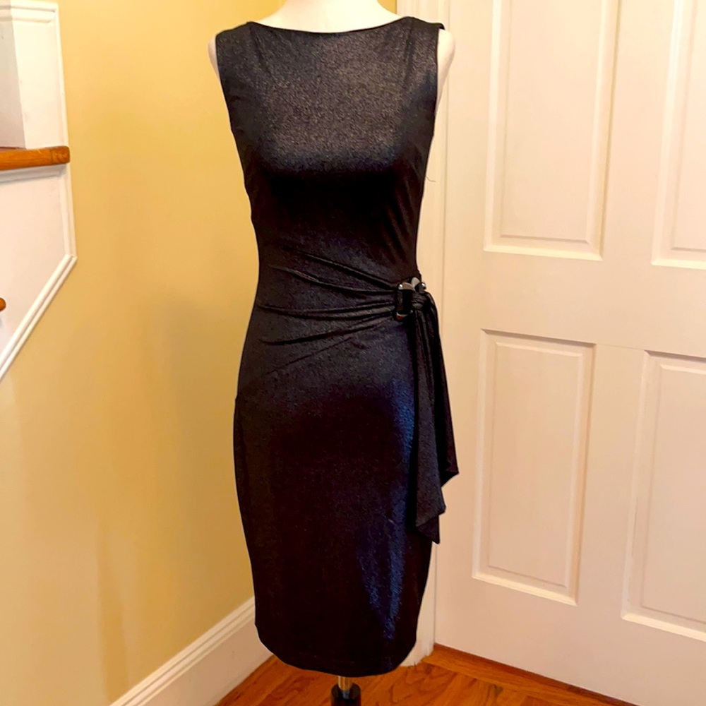 Shimmering black grey midi cocktail dress